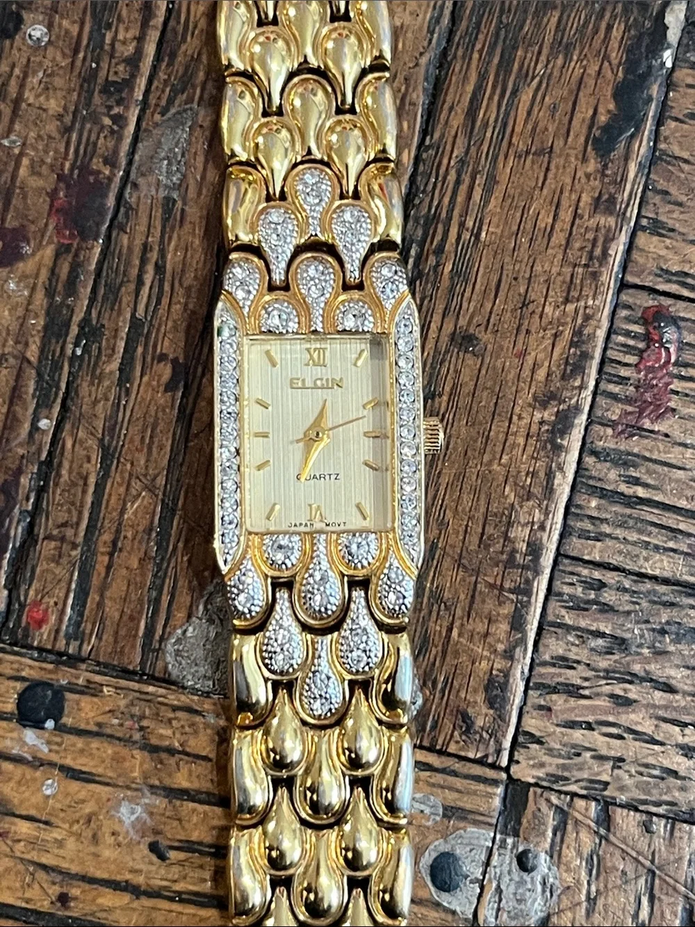 Vintage Elgin Women's Gold Tone Crystal-Accent Bracelet Watch